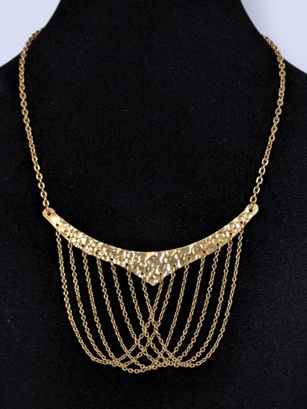 Vintage Draped Chain Hammered Metal Choker Necklace
